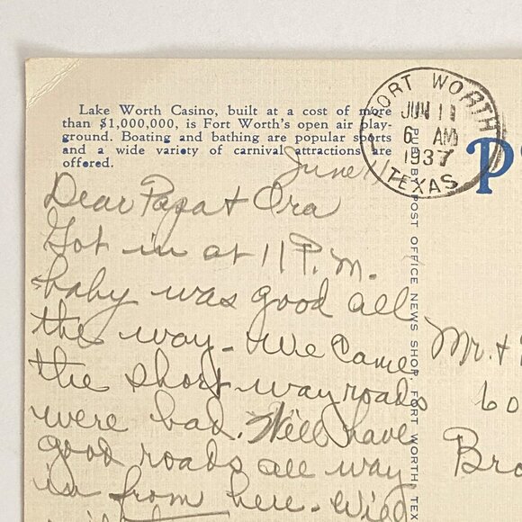 c1930s Aeroplane View Of Beach Casino Lake Worth Fort Worth Texas Linen Postcard - Picture 6 of 6